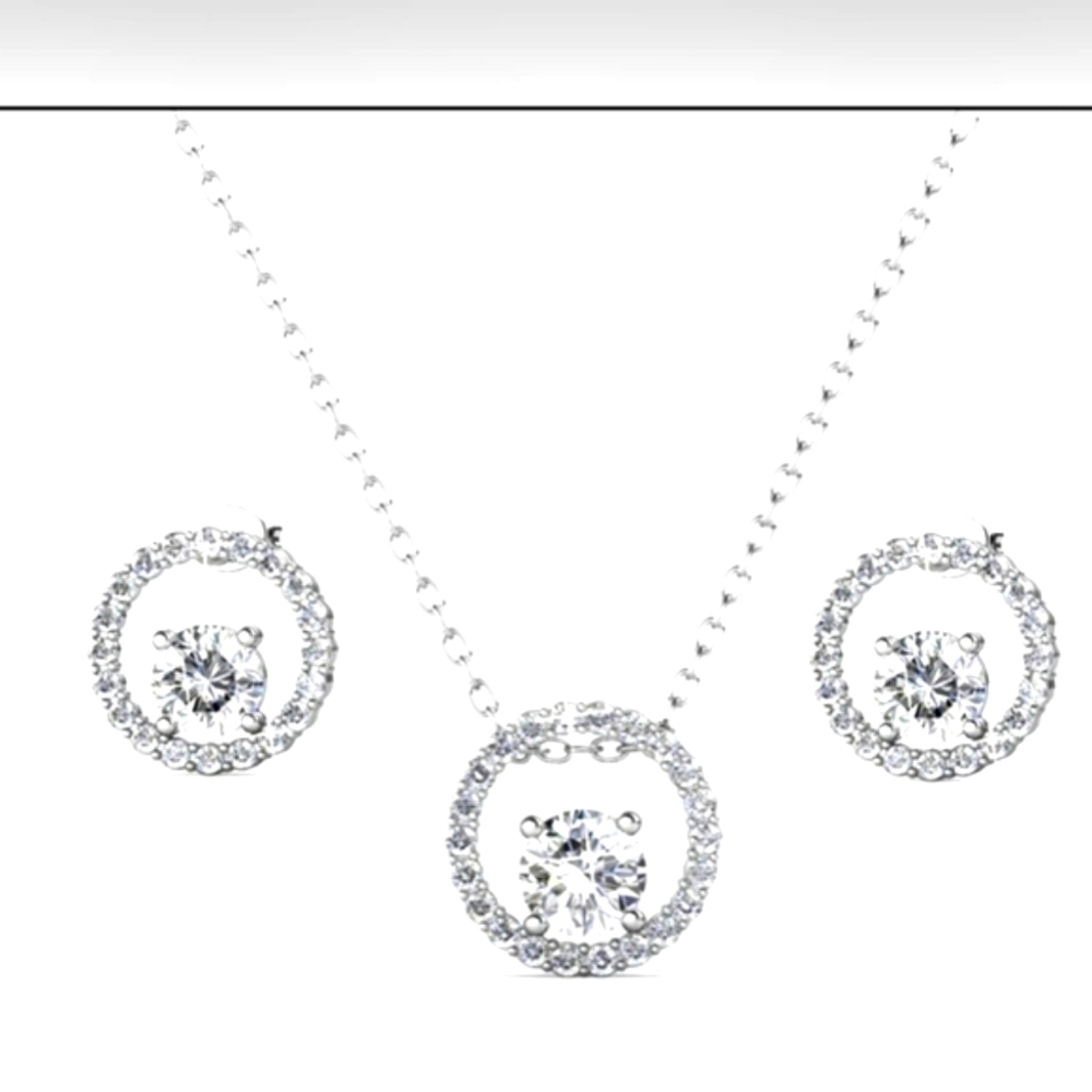 Reign 18k White Gold Necklace and Earrings Jewelry Set with Crystals
